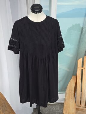 Wilfred Black Pintuck Babydoll Mini Dress